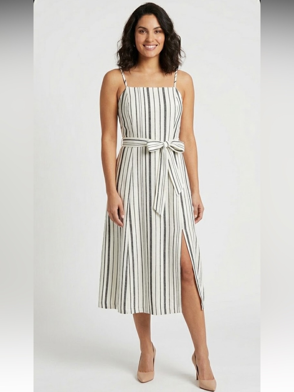 Rachel Roy Collection Woman's Striped Linen Blend Midi‎ Slit Sundress size 0